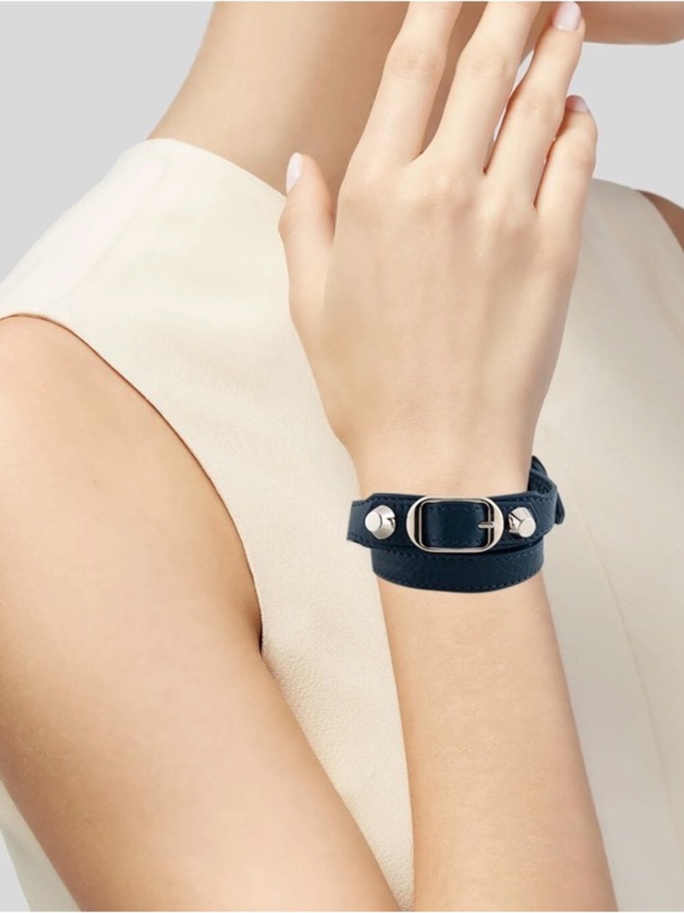 Balenciaga Teal Double-Wrap Leather Bracelet with Silver Hardware - Picture 2 of 7